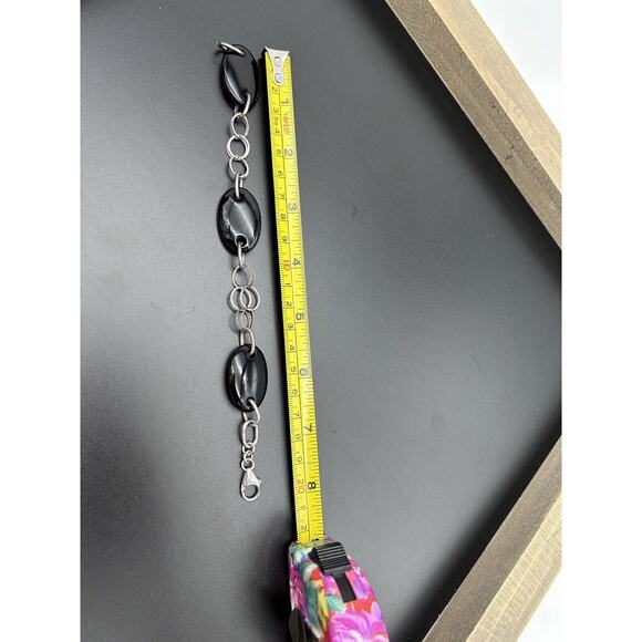 Chateau D’Argent Sterling Silver Onyx Bracelet Chain Link 8” - Picture 8 of 8